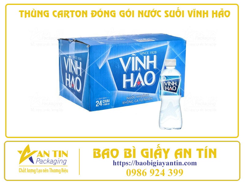 TÌM HIỂU MẪU THÙNG CARTON ĐÓNG GÓI NƯỚC SUỐI VĨNH HẢO